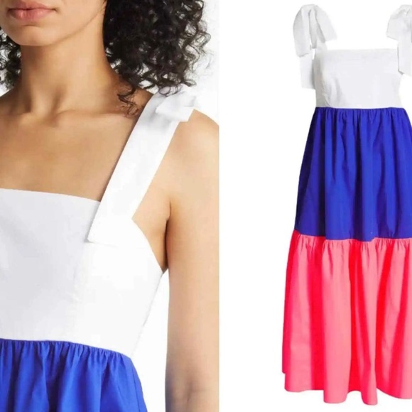 🌻NEW Lilly Pulitzer Anlee Colorblock Tiered Cotton Midi Dress - Picture 3 of 8